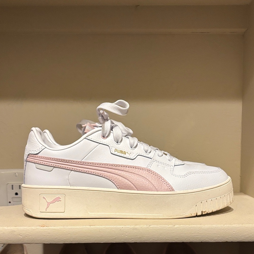 Puma White and Pink Platform Sneakers